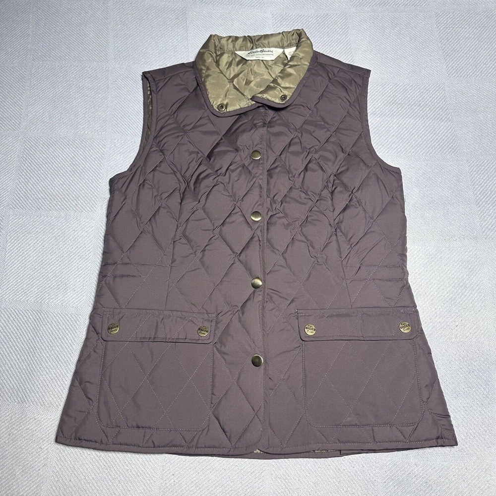 Eddie Bauer Purple Goose Down Fill Quilted Snap Jacket Vest Women's Size XS